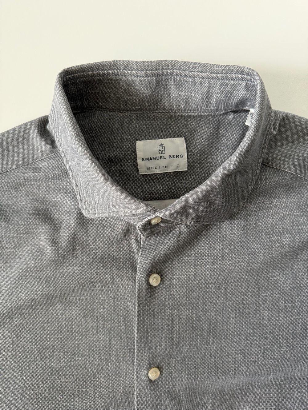 Emanuel Berg Modern Fit Grey Stretch Jersey Button Casual Dress Shirt XL Poland